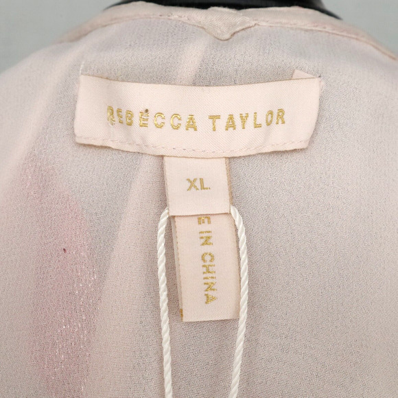 Rebecca Taylor Top Womens XL Pink Metallic Floral Blouse Silk Blend Lined New - Picture 3 of 13